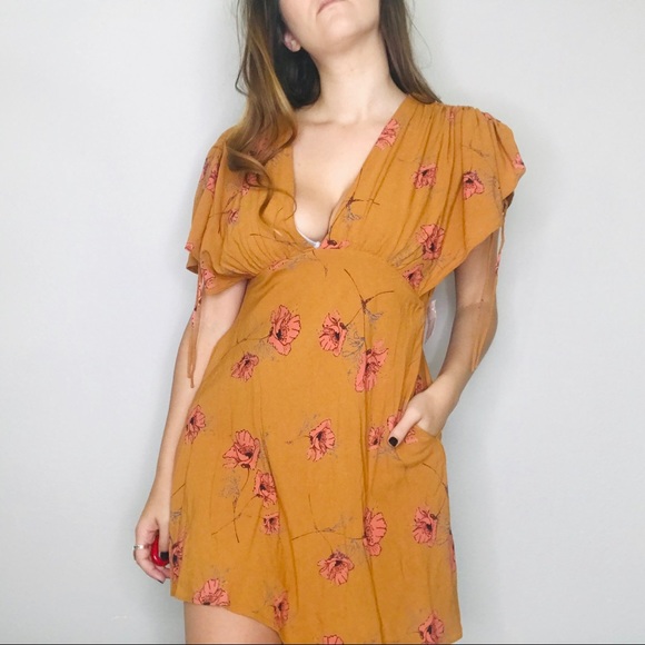 Free People Dresses & Skirts - CLEARANCE Free People mustard floral mini dress